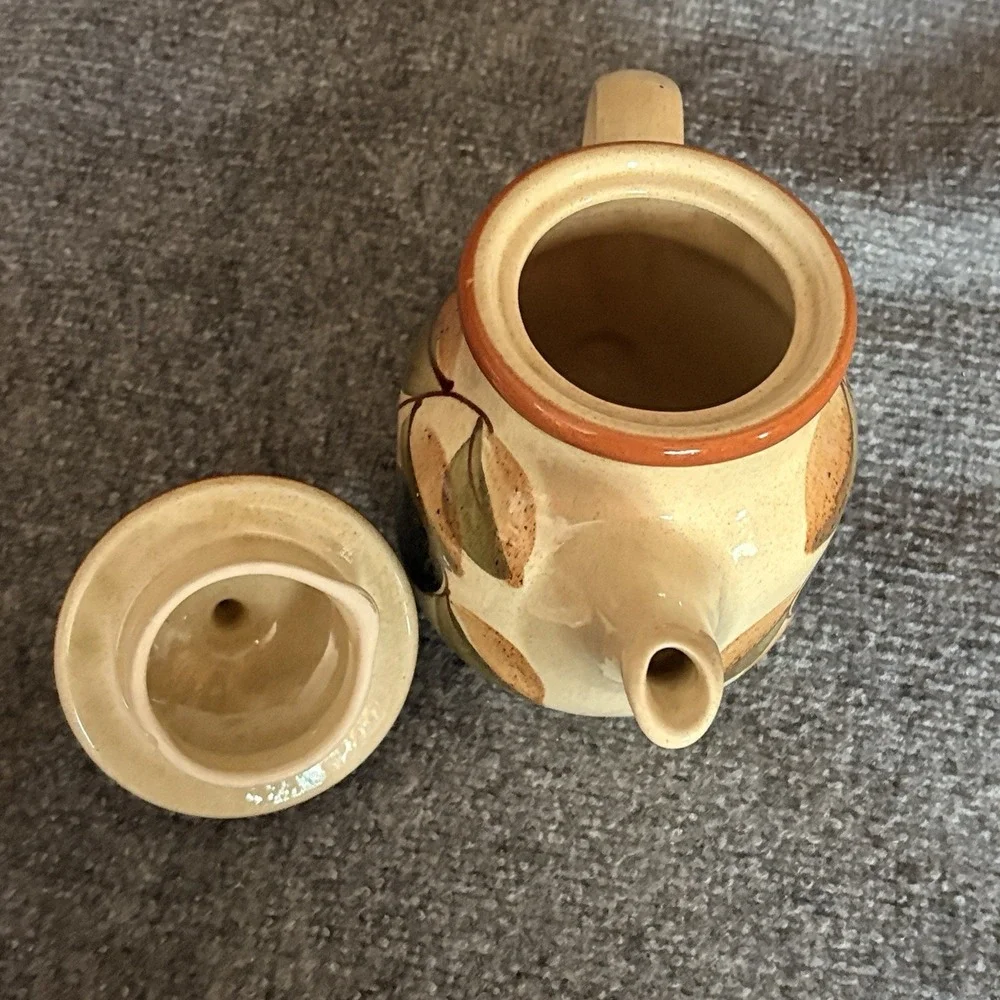 Vintage Waechtersbach Teapot And‎ Creamer Plum Leaf West Germany Stoneware 1970s